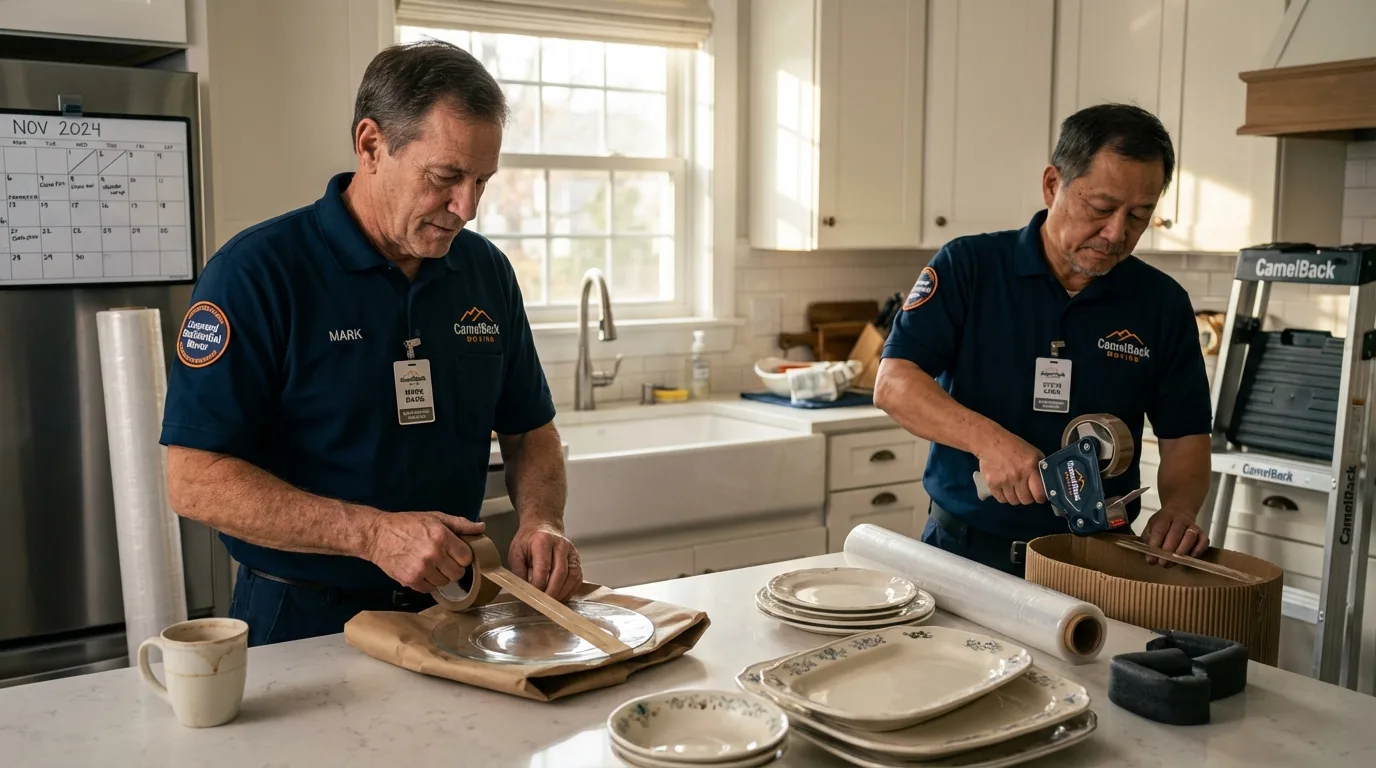 Professional crew packing kitchen dishware in Lewistown, PA