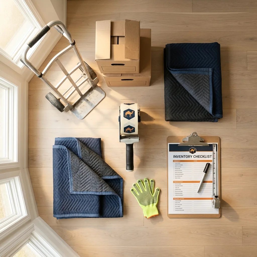 Professional moving supplies and packing materials layout for Lewistown residential relocations